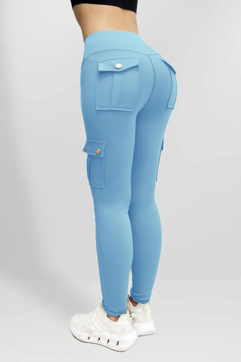 Kubbon Women's Yoga Leggings Butt Lifting Cargo Pants High Waist Tummy Control Workout Pants Lounge Trousers with Pockets