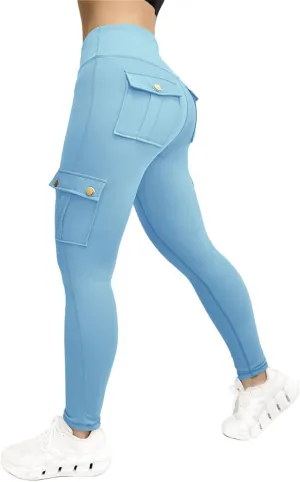 Kubbon Women's Yoga Leggings Butt Lifting Cargo Pants High Waist Tummy Control Workout Pants Lounge Trousers with Pockets