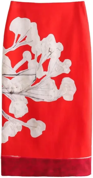 LAPRBY Floral Midi Skirt Pink Skirt for Women Long Maxi Skirt with Slit Linen Pencil Skirt