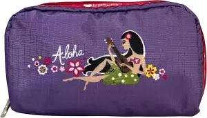 LeSportsac Aloha Mele HAWAII EXCLUSIVE Rectangular Cosmetic Bag/Pouch Style 6511/Color K873, Colorful Hula Girl Playing a Ukulele, Aloha & Hawaii Printed on Front/Back, Mele (song), Collector's Bag