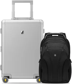LEVEL8 Gibraltar Aluminum Carry On Luggage 20" Inch with Laptop Backpack