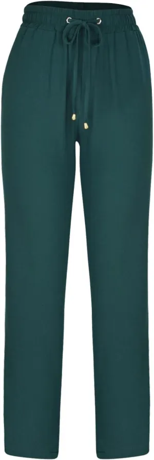 Linen Blend Pants for Women Plus Size Straight Leg Lounge Pants Elastic Waist Trousers Drawstring Vacation Pants