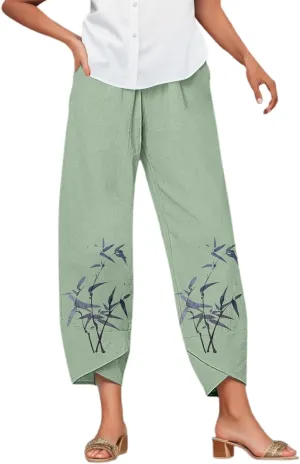 Linen Pants for Women Ladies Casual Summer Loose Beach Solid Color Plus Size High Waisted Linen Pants Comfy Lounge Trousers
