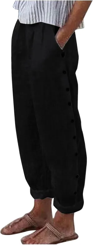 Linen Pants for Women Summer Casual Elastic High Waisted Straight Leg Lounge Pants Beach Loose Lightweight Trousers
