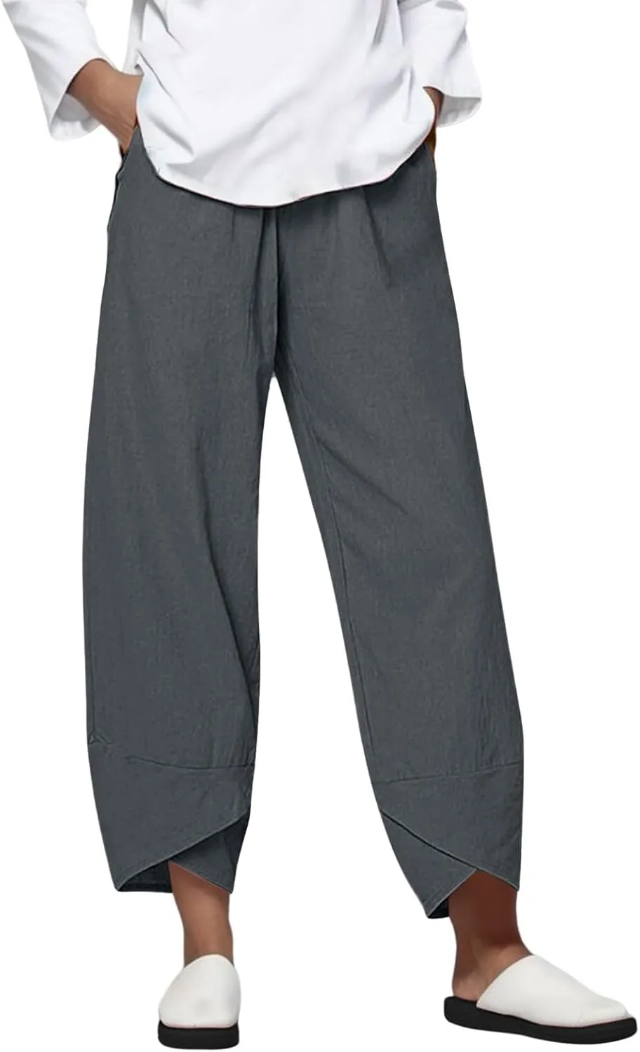 Linen Pants Women Capri Pants Casual Cropped Baggy Trousers Elastic Waisted Yoga Comfy Loose Palazzo