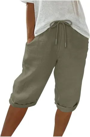 Linen Pants Women Petite, Cotton Cover Up, Pantalones De Playa Mujer, Capri High Waisted Straight Leg Trousers Loose Summer Beach Lounge Long Trousers Dark Gray Medium
