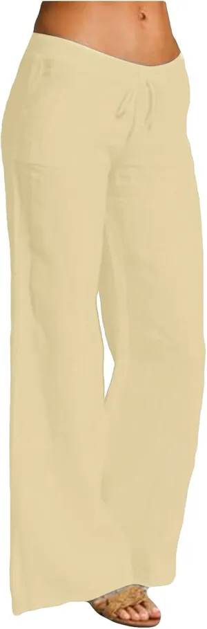 Linen Pants Women Summer, Womens High Waisted Leopard Print Palazzo Pants Belted Wide Leg Long Trousers with Pockets