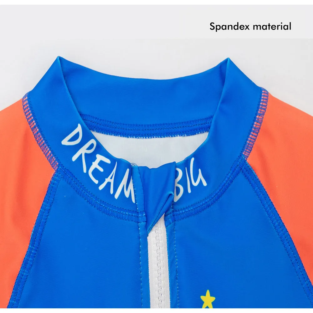 Little Surprise Box,2 pcs Shirt & Pants set LSB Blue & Orange Space Swimwear Full length for Kids with UPF 30 