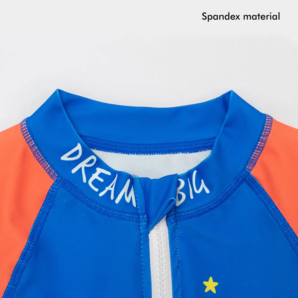Little Surprise Box,2 pcs Shirt & Shorts set LSB Blue & Orange Space Swimwear Knee length for Kids with UPF 30 