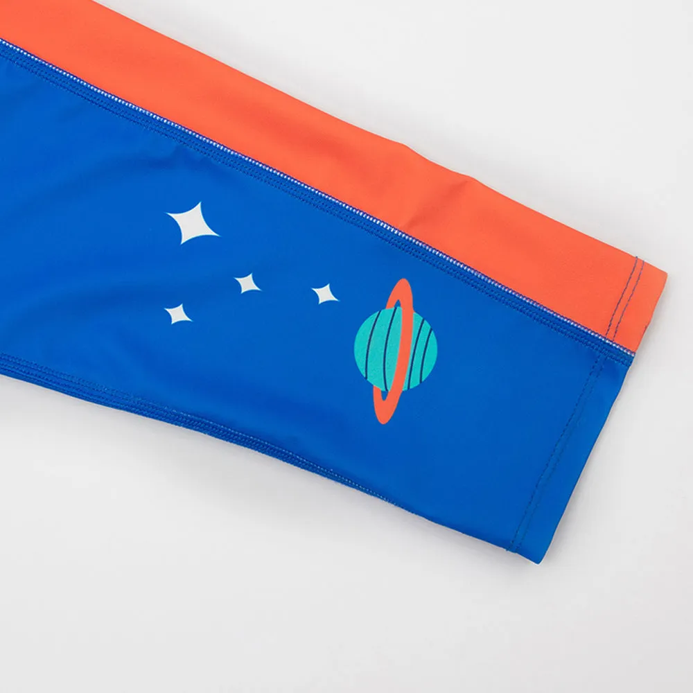 Little Surprise Box,2 pcs Shirt & Shorts set LSB Blue & Orange Space Swimwear Knee length for Kids with UPF 30 