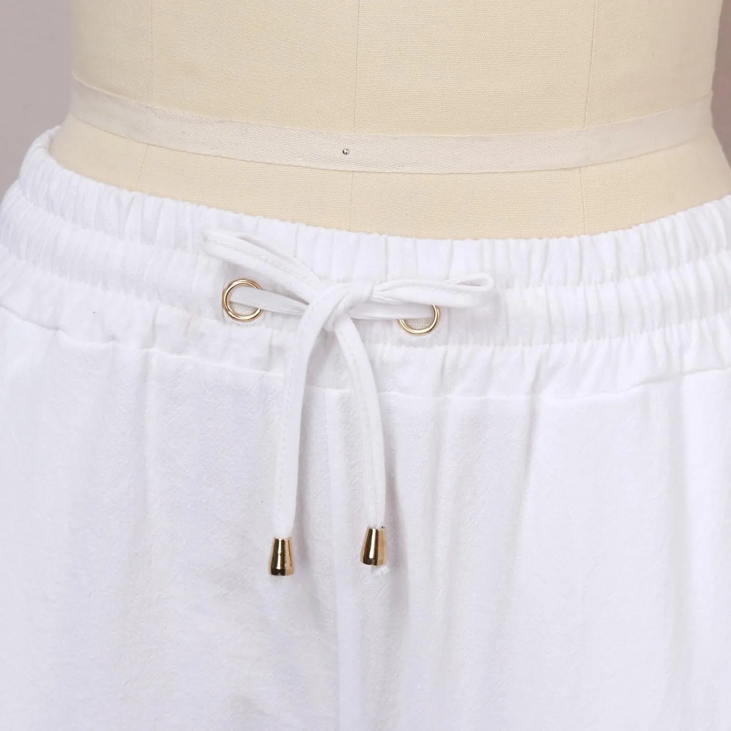 Lmdudan 2025 Women's Cotton Linen Pants Summer High Waisted Palazzo Pants Wide Leg Drawstring Elastic Waist Loose Trousers