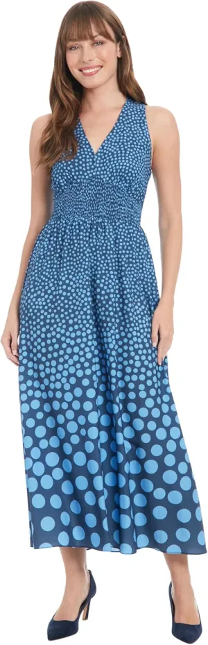 London Times Women's Sleeveless V-Neck Midi Pleated A-line Skirt-Elegant Cocktail Wedding Guest Dress