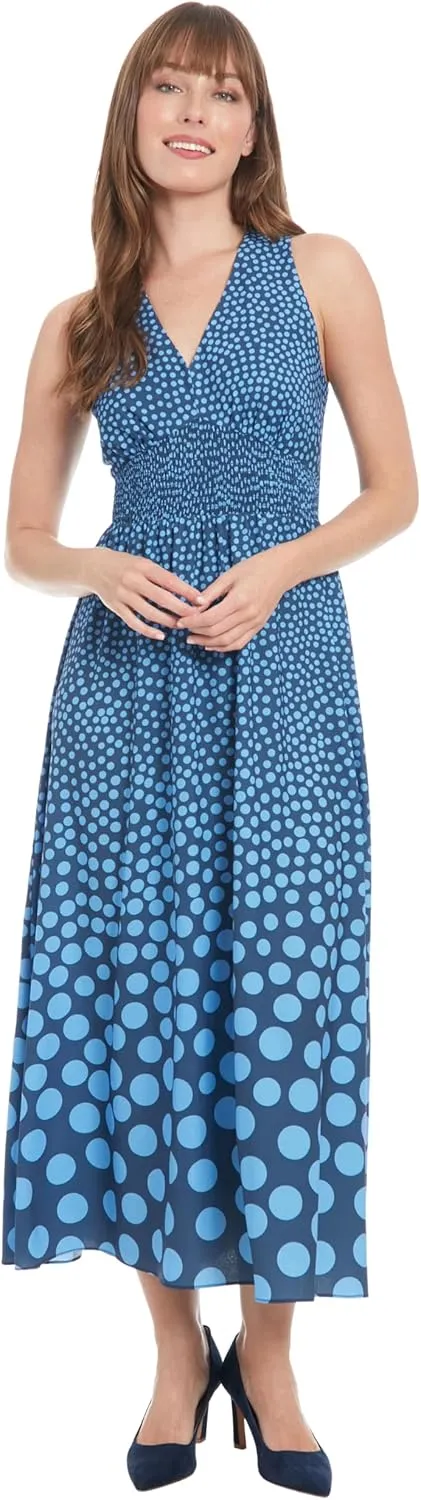 London Times Women's Sleeveless V-Neck Midi Pleated A-line Skirt-Elegant Cocktail Wedding Guest Dress