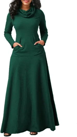 Long Sleeve Hooded Loose Maxi Dress for Women Turtleneck Solid Color Pullover Hoodie Dresses