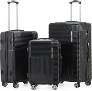 Luggage Sets 3 Piece Luxury PC   ABS 3 Piece Sets with TSA Lock 20in 24in 28in (Black)
