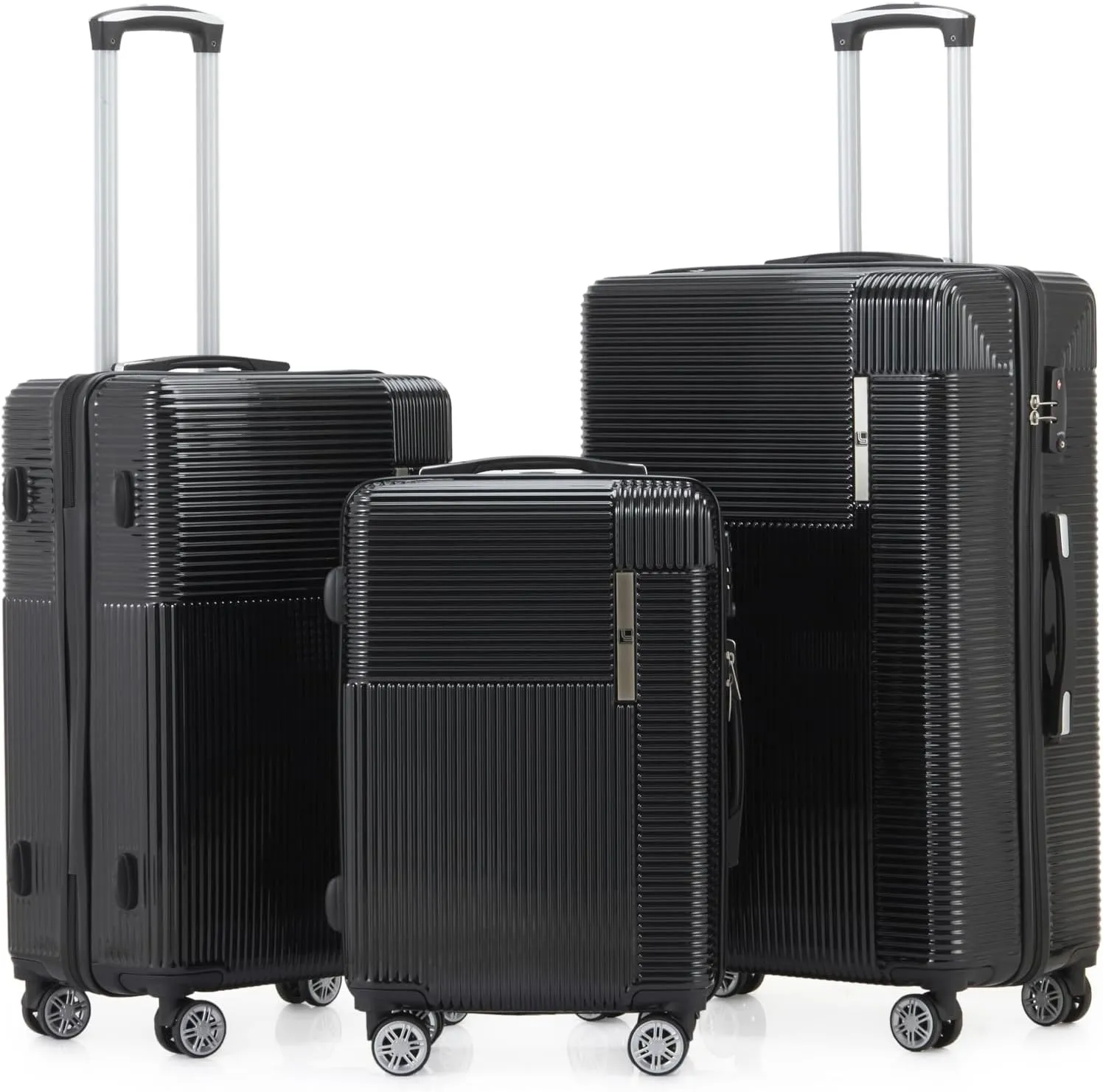 Luggage Sets 3 Piece Luxury PC   ABS 3 Piece Sets with TSA Lock 20in 24in 28in (Black)