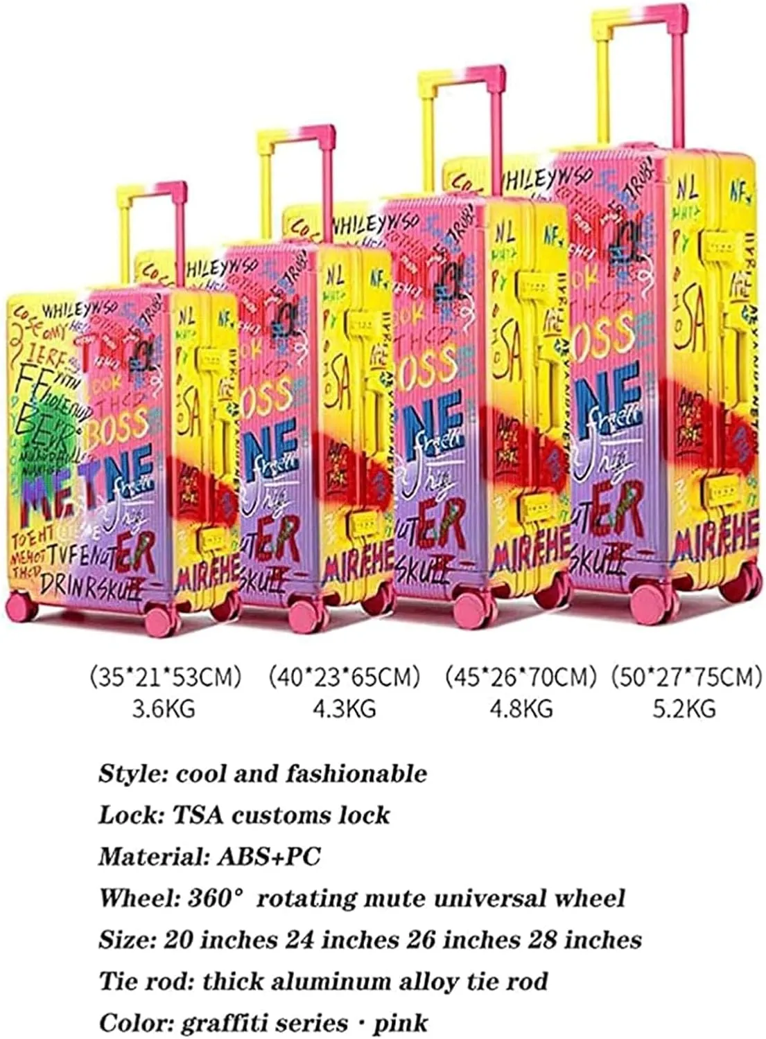 LuggageSuitcases With Wheels Carry On Luggage Large-capacity Suitcases Anti-fall Hard Shell Luggage Cool Graffiti Art Carry On Luggage Fashion Trend Suitcases With Wheels Lightweight ( Size : 28inch