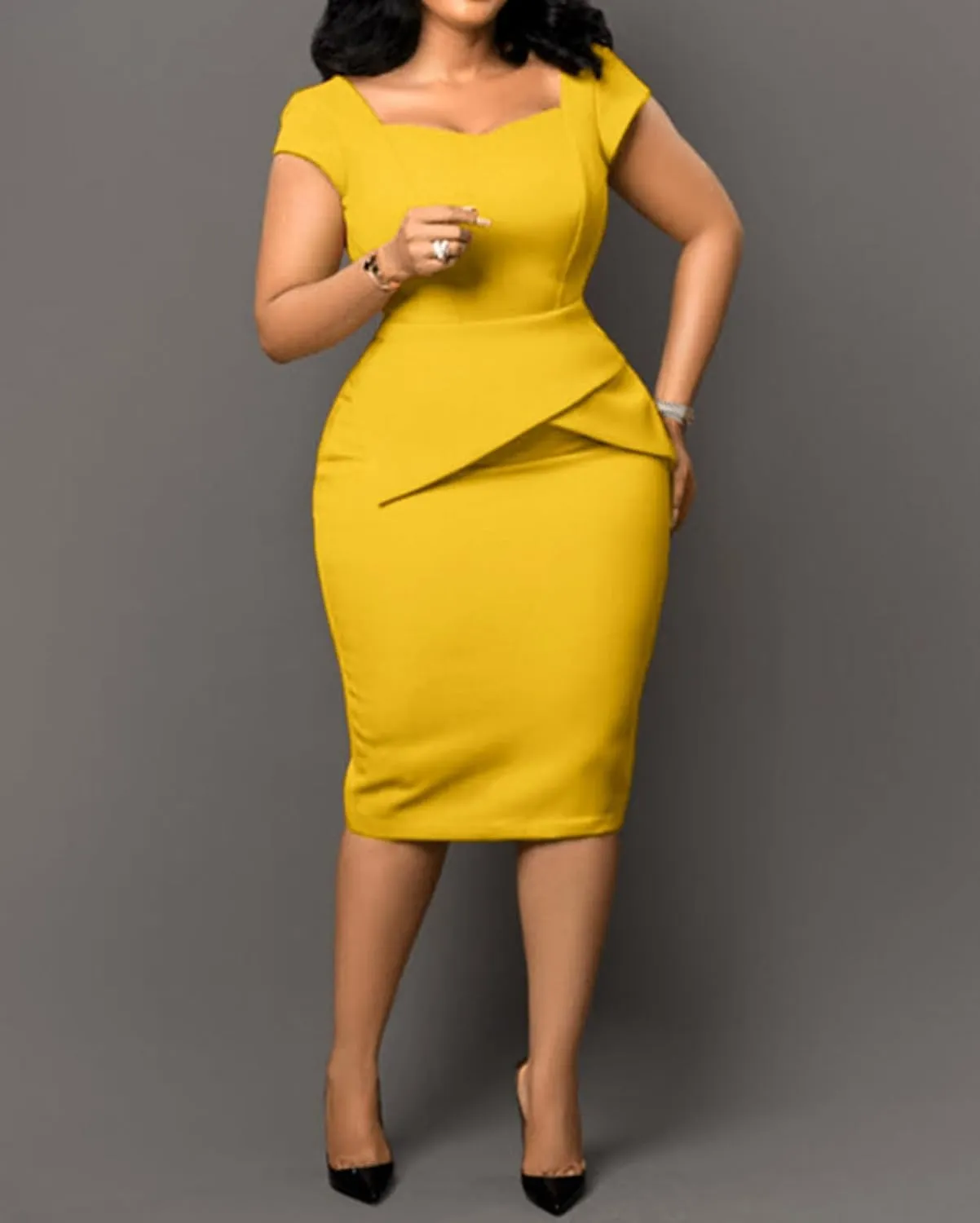 Madam Uniq Women Pencil Dress Plus Size Elegant Business Work Office Dresses Midi Casual Cocktail Bodycon