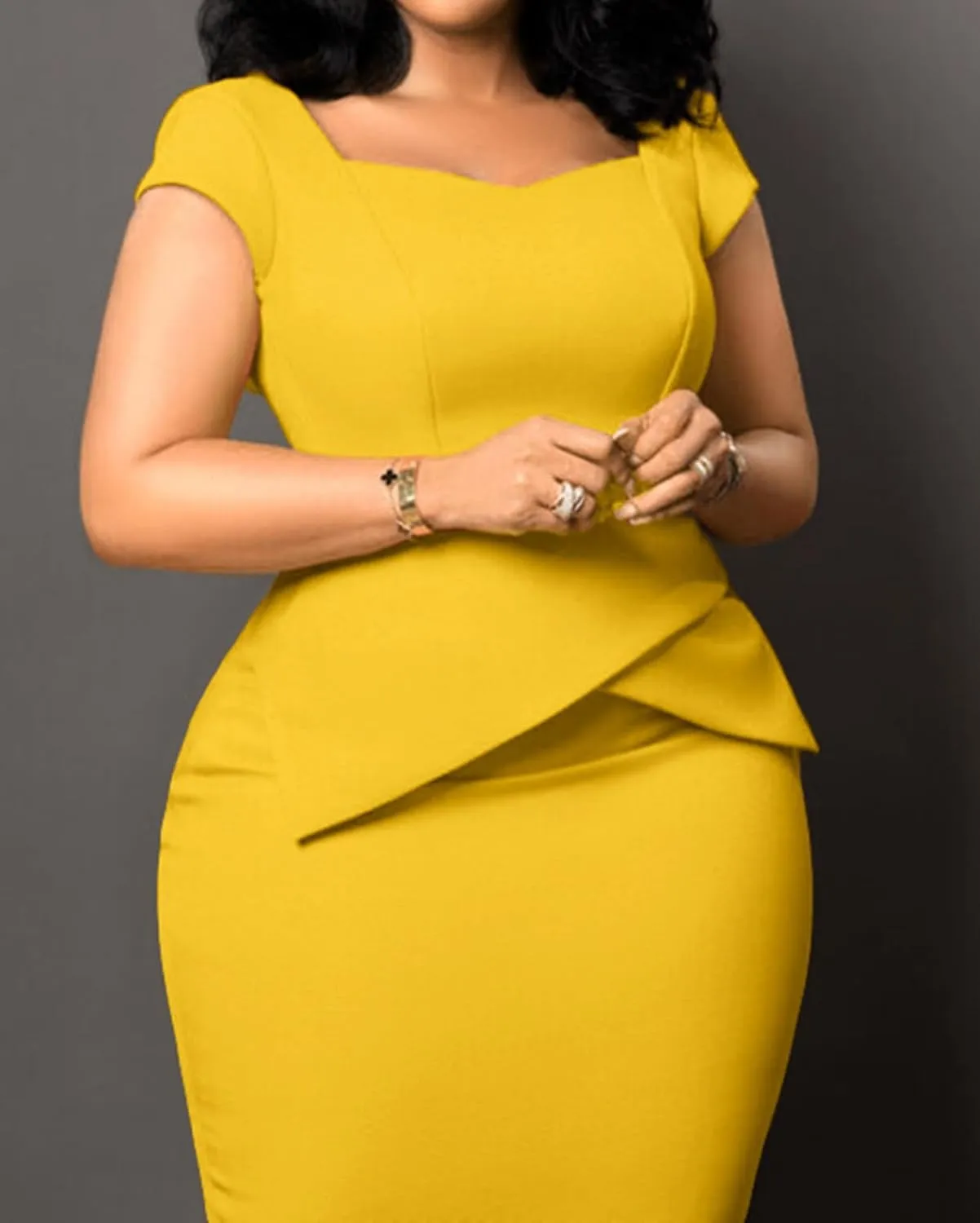 Madam Uniq Women Pencil Dress Plus Size Elegant Business Work Office Dresses Midi Casual Cocktail Bodycon
