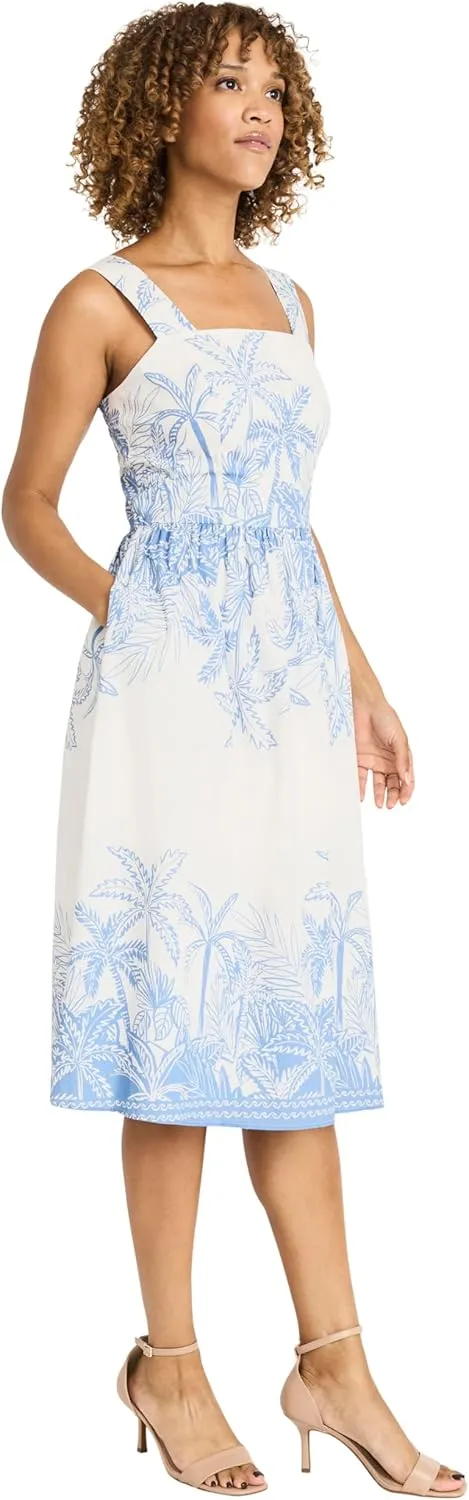 Maggy London Women's Elegant Square Neck A-line Midi Pockets-Casual Summer Wedding Guest Vacation Dress