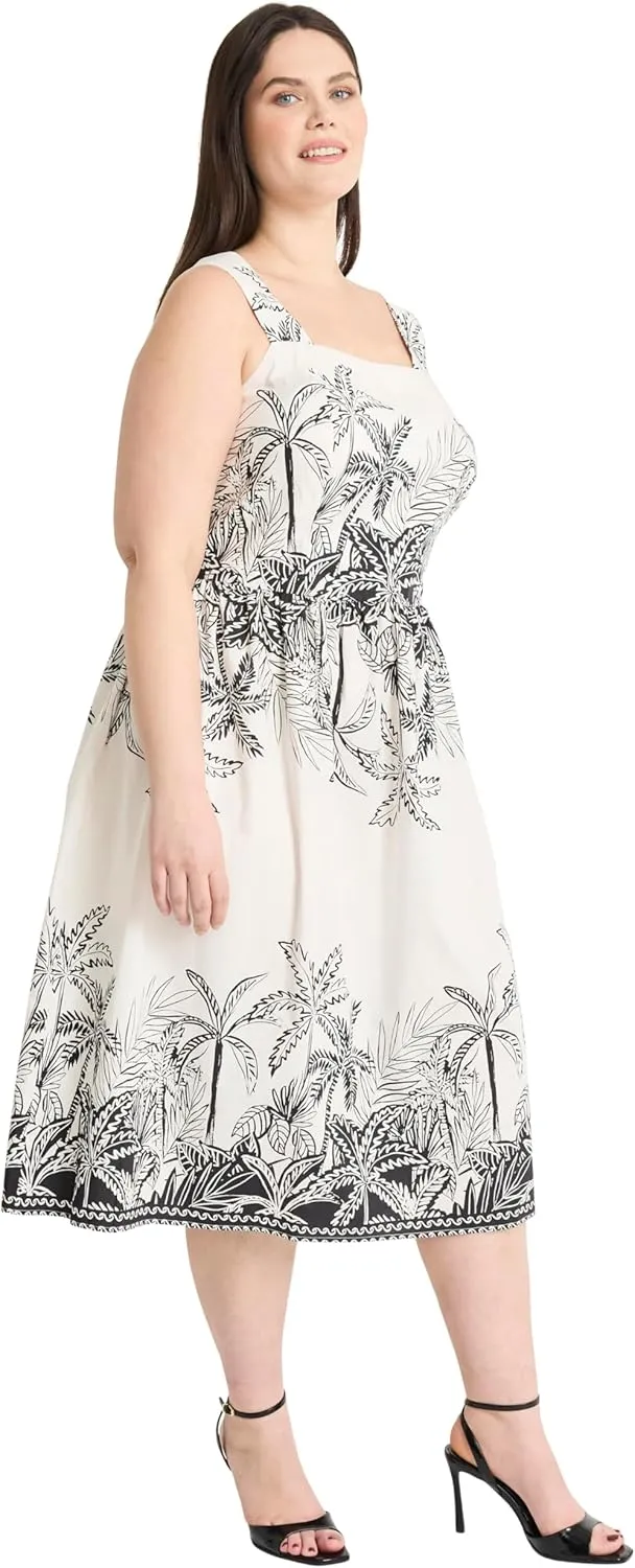 Maggy London Women's Elegant Square Neck A-line Midi Pockets-Casual Summer Wedding Guest Vacation Dress