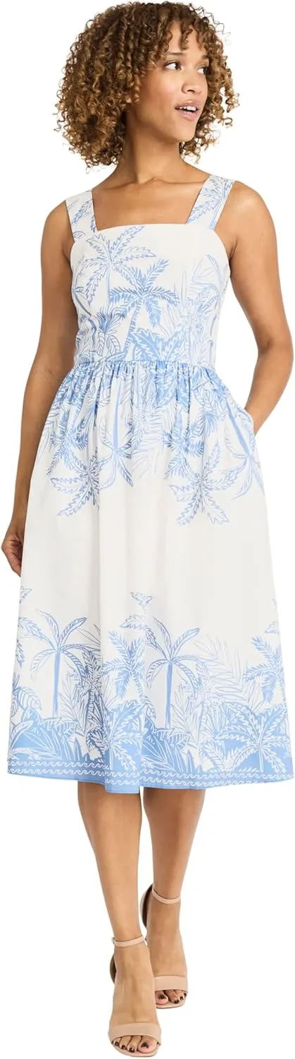 Maggy London Women's Elegant Square Neck A-line Midi Pockets-Casual Summer Wedding Guest Vacation Dress