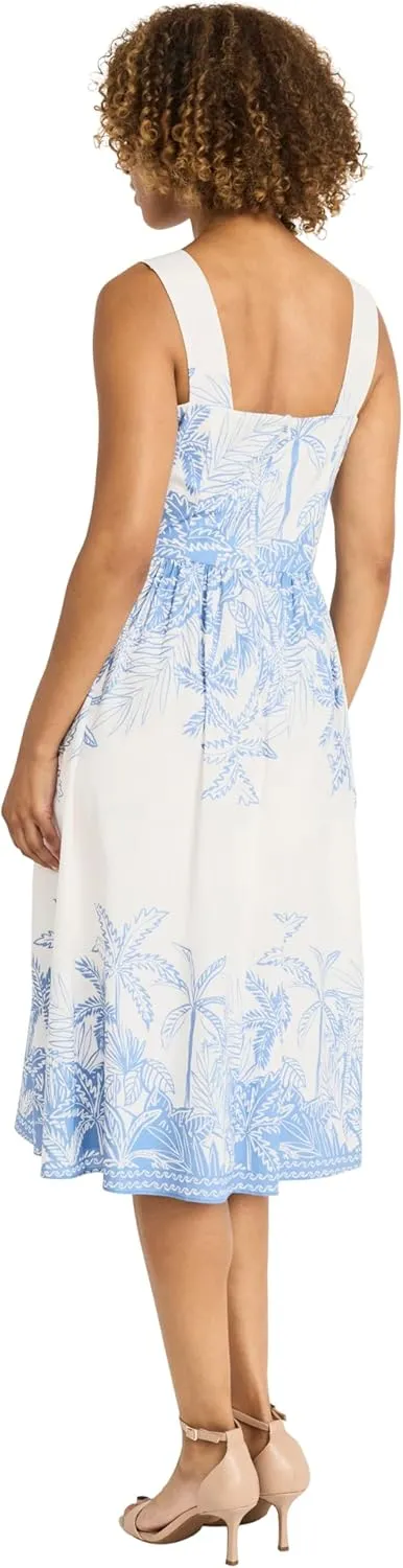Maggy London Women's Elegant Square Neck A-line Midi Pockets-Casual Summer Wedding Guest Vacation Dress