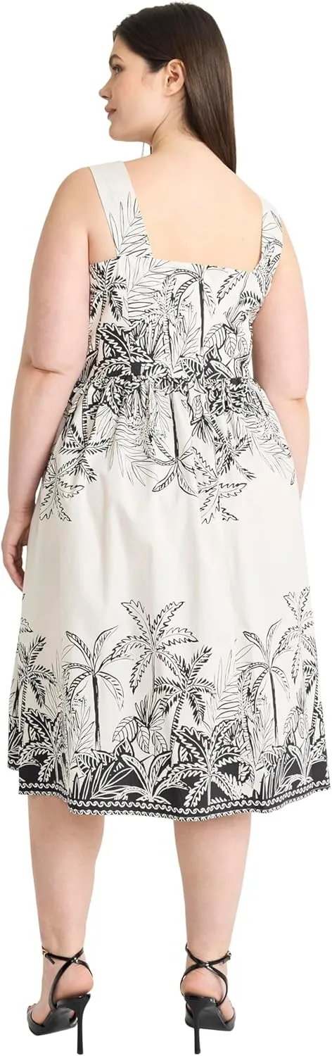 Maggy London Women's Elegant Square Neck A-line Midi Pockets-Casual Summer Wedding Guest Vacation Dress