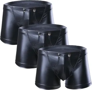 Maiyifu-GJ Men's Faux Leather Detachable Button Underwear Sexy U-Shaped Pouch Boxer Briefs Stretch Erotic Trunks
