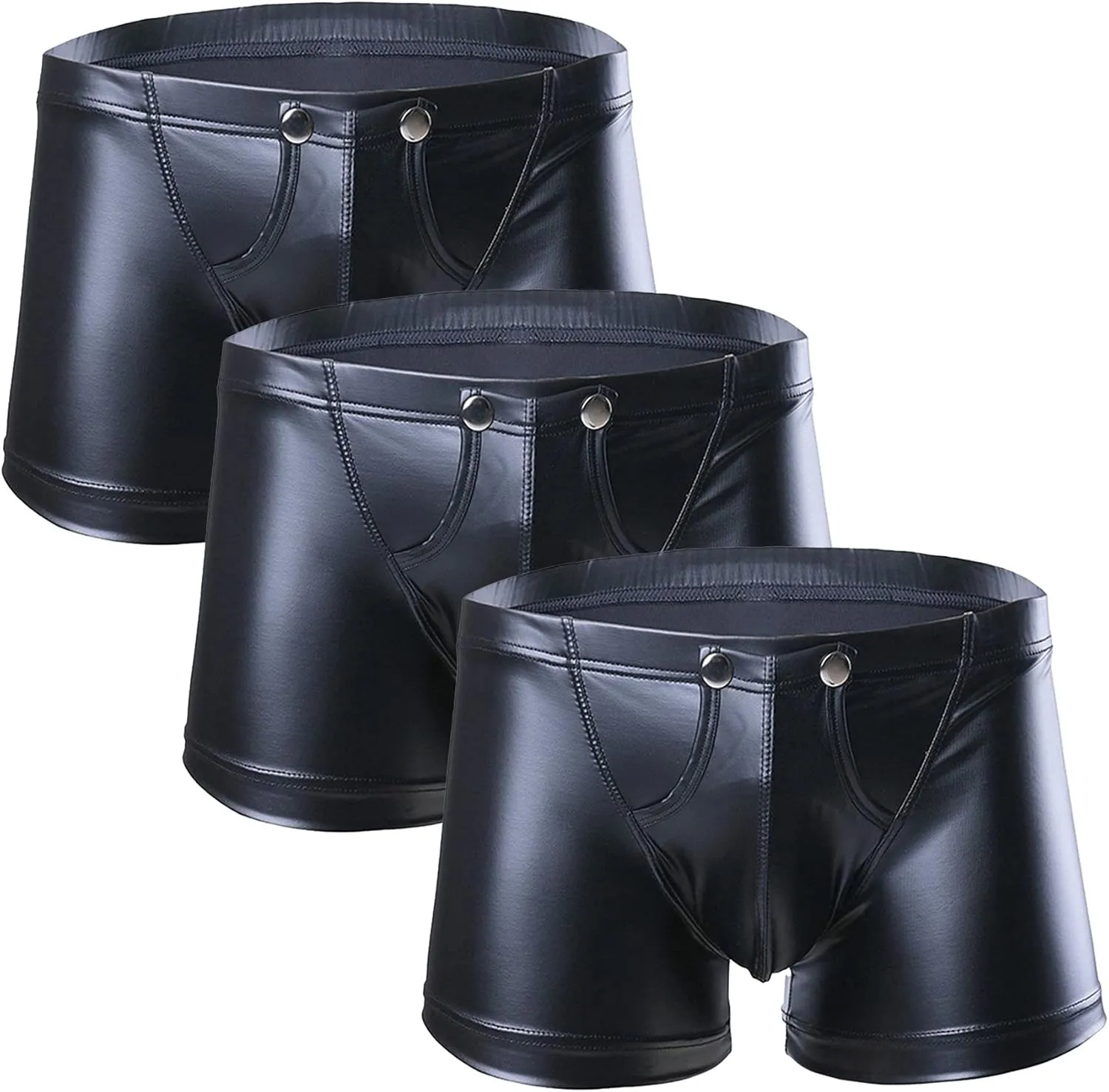Maiyifu-GJ Men's Faux Leather Detachable Button Underwear Sexy U-Shaped Pouch Boxer Briefs Stretch Erotic Trunks