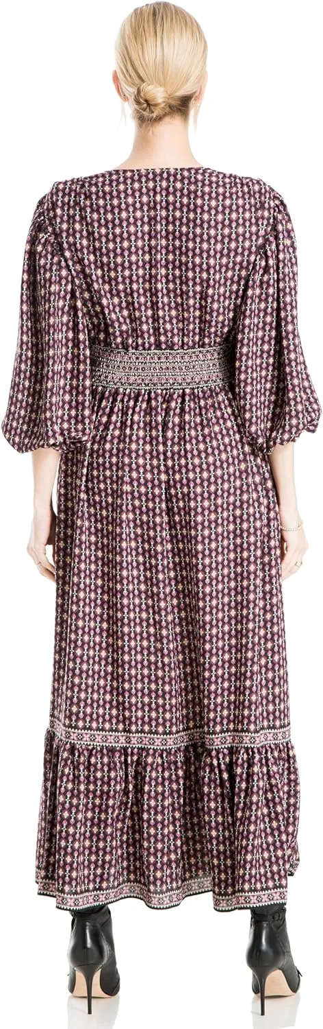 Max Studio Women's 3/4 Puff Sleeve V-Neck Maxi Dress