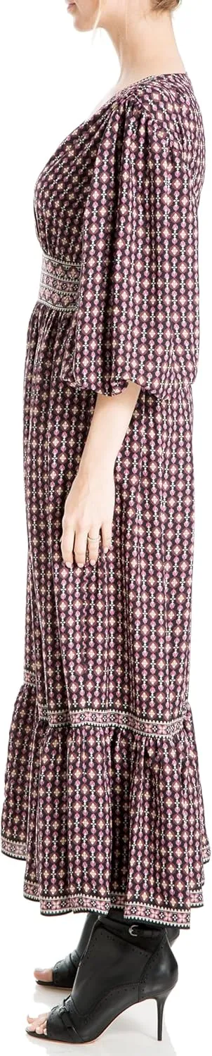 Max Studio Women's 3/4 Puff Sleeve V-Neck Maxi Dress