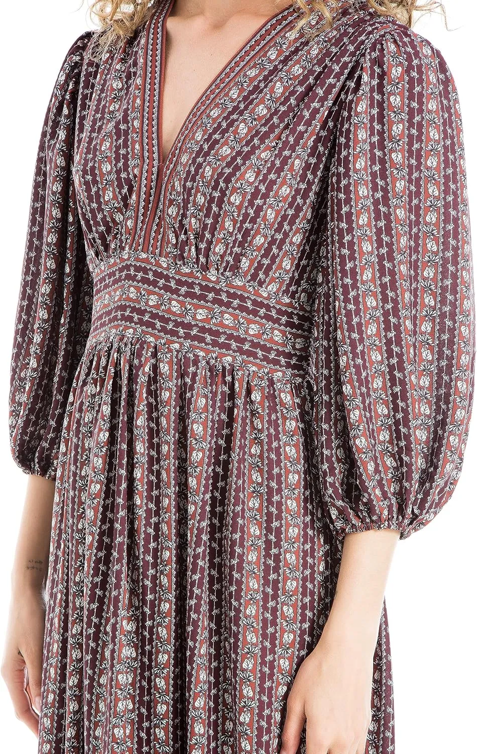 Max Studio Women's 3/4 Puff Sleeve V-Neck Maxi Dress