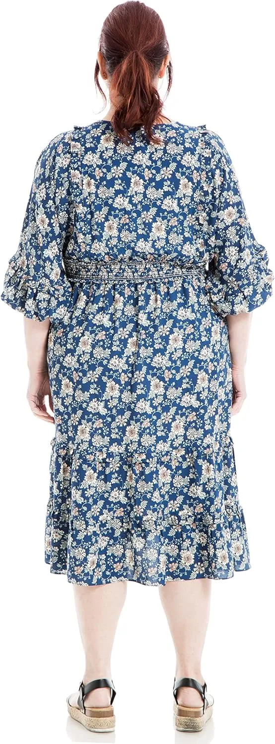 Max Studio Women's Plus Size 3/4 Sleeve V Neck Tiered Dress