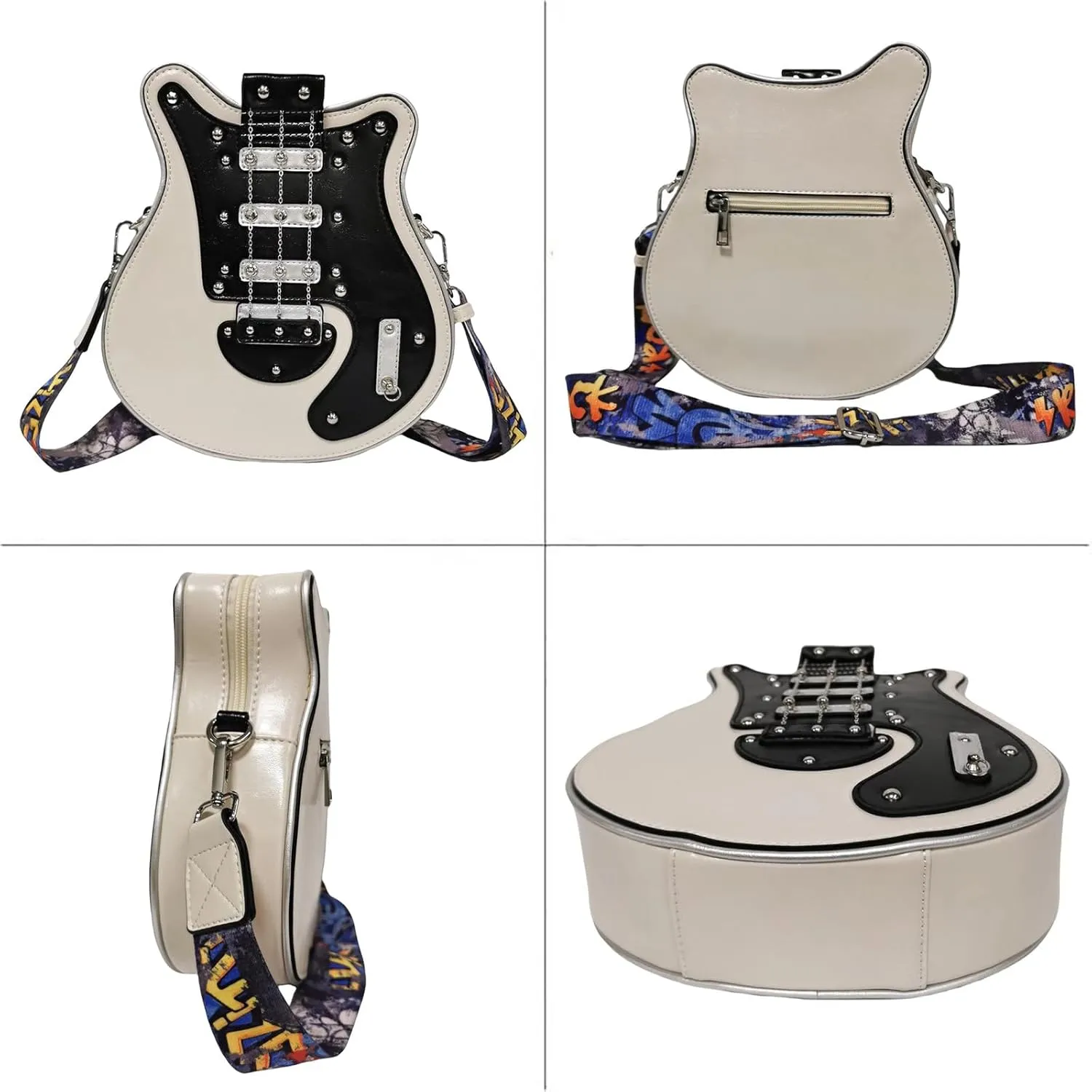 Men and Women Music Guitar Shaped Crossbody Shoulder Bag PU Leather Unique Novelty Guitar Purse
