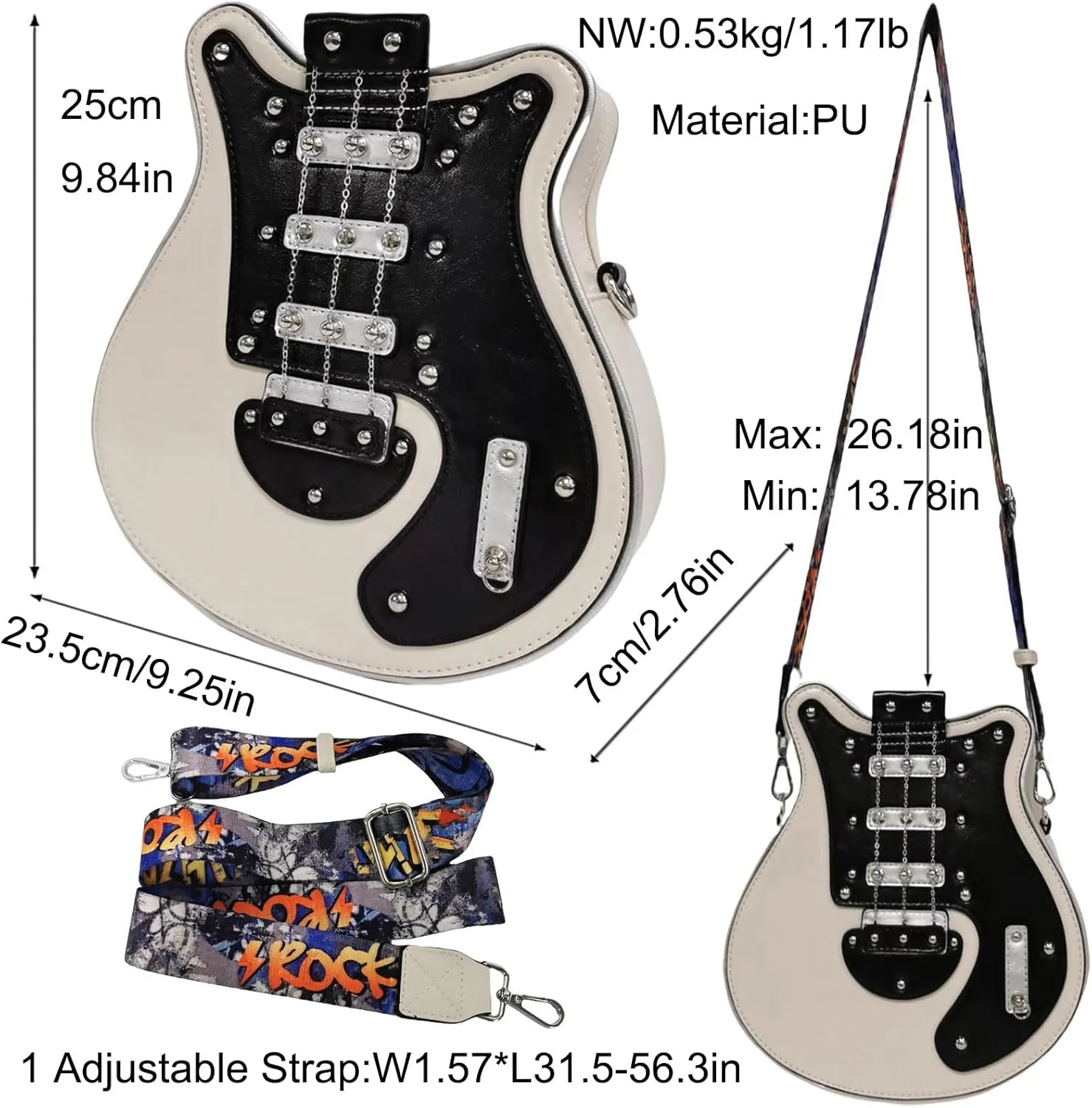 Men and Women Music Guitar Shaped Crossbody Shoulder Bag PU Leather Unique Novelty Guitar Purse