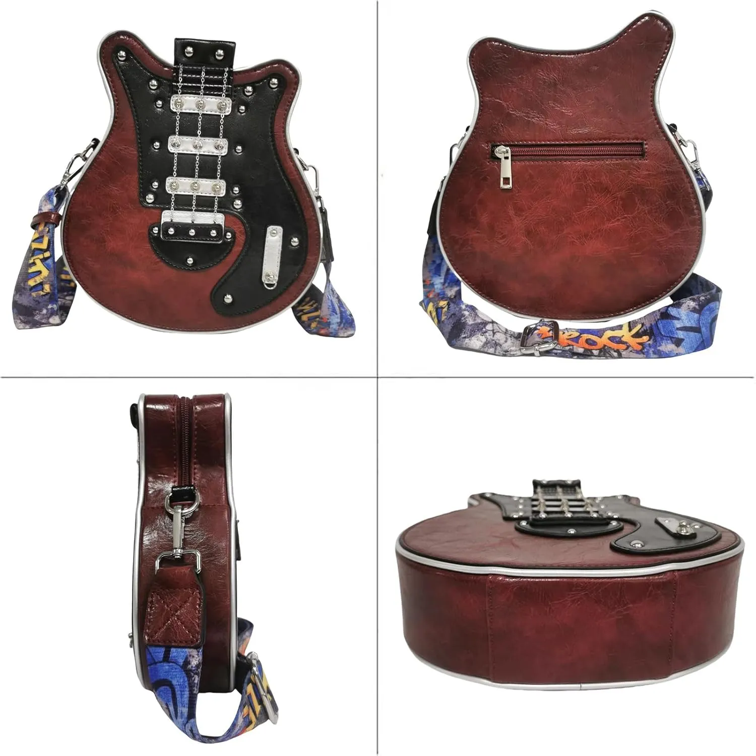 Men and Women Music Guitar Shaped Crossbody Shoulder Bag PU Leather Unique Novelty Guitar Purse