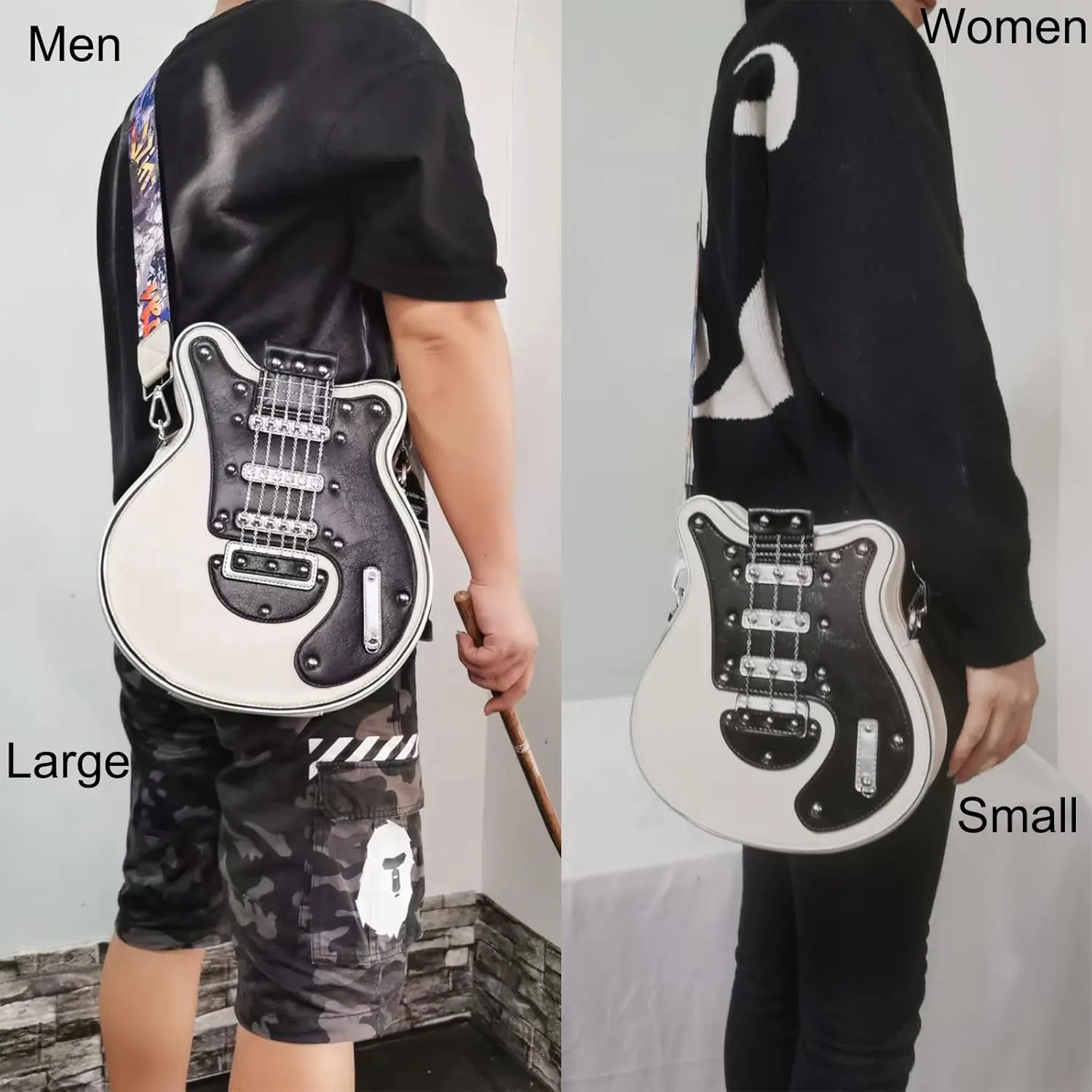 Men and Women Music Guitar Shaped Crossbody Shoulder Bag PU Leather Unique Novelty Guitar Purse