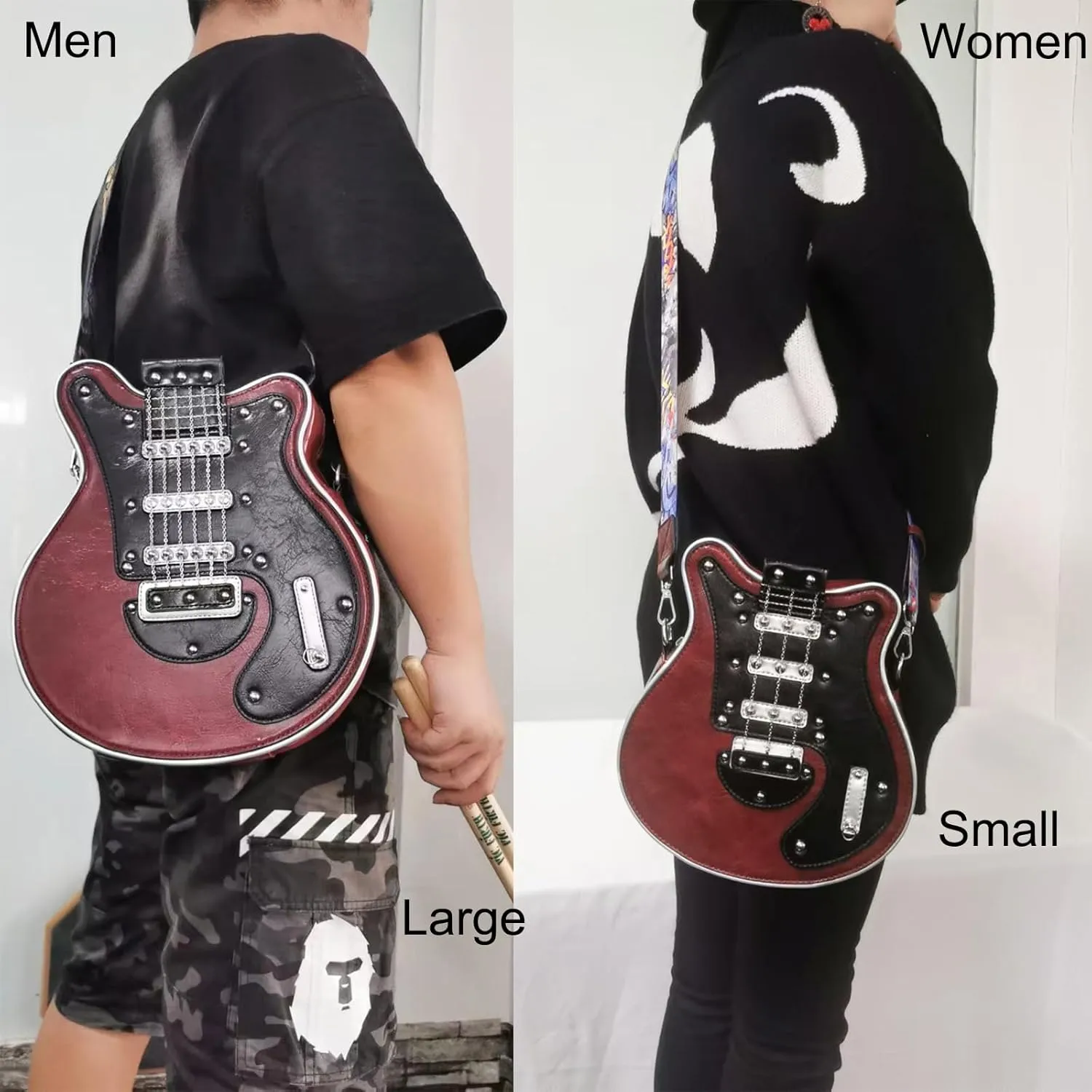 Men and Women Music Guitar Shaped Crossbody Shoulder Bag PU Leather Unique Novelty Guitar Purse