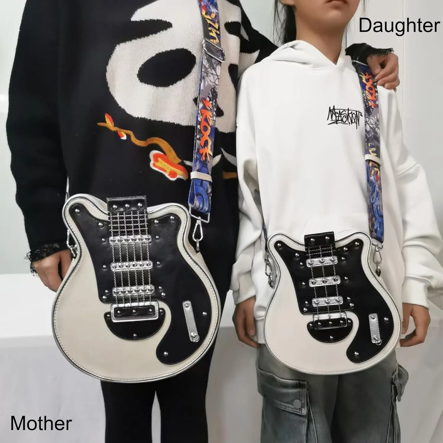 Men and Women Music Guitar Shaped Crossbody Shoulder Bag PU Leather Unique Novelty Guitar Purse