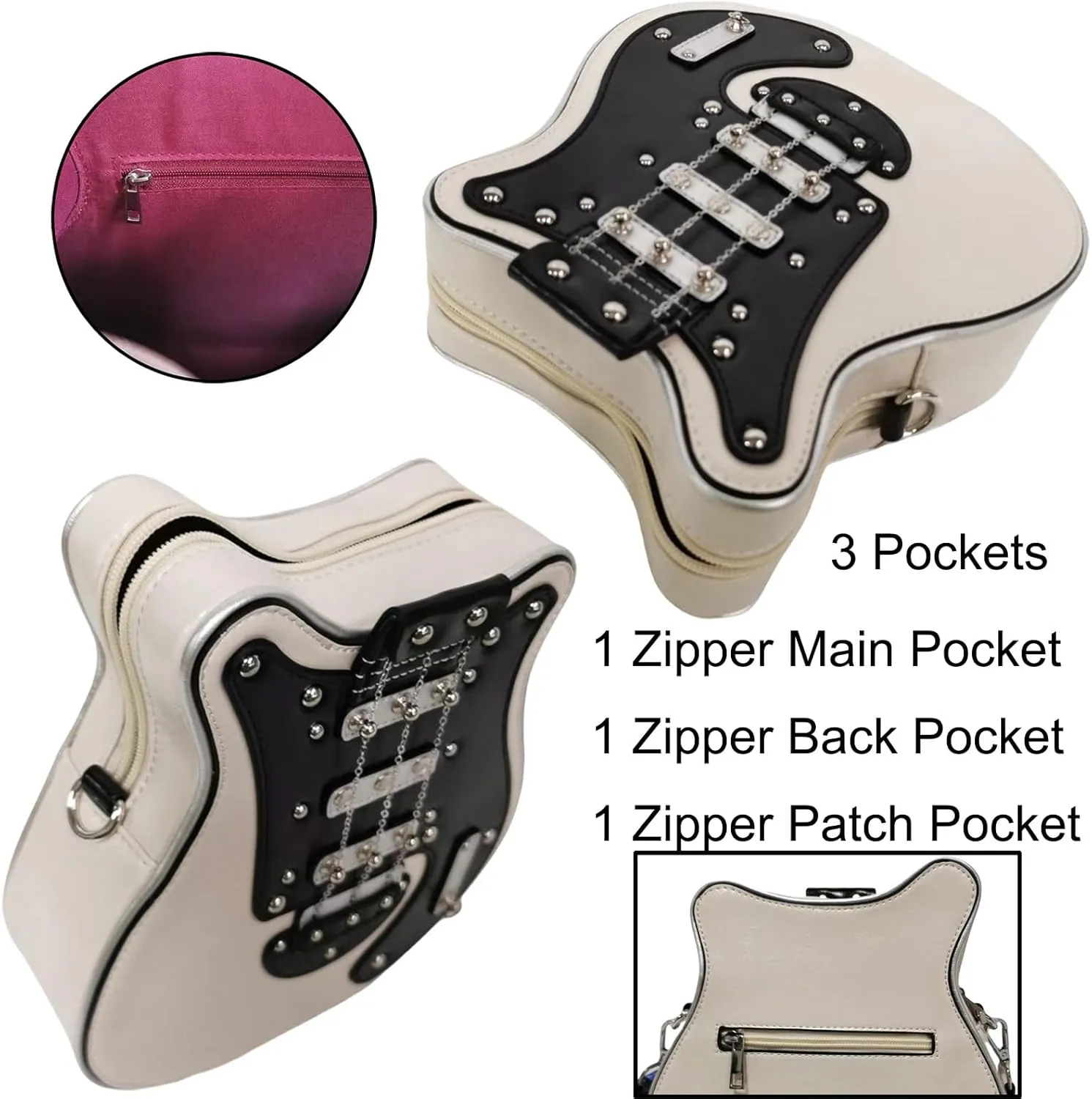 Men and Women Music Guitar Shaped Crossbody Shoulder Bag PU Leather Unique Novelty Guitar Purse