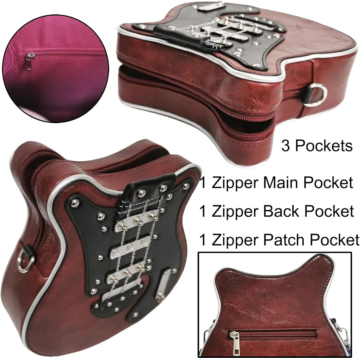 Men and Women Music Guitar Shaped Crossbody Shoulder Bag PU Leather Unique Novelty Guitar Purse