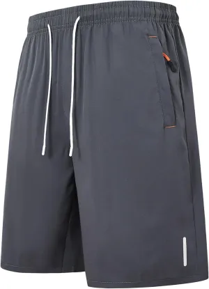 Men's Athletic Hiking Shorts Quick-Dry Waterproof Drawstring Short Reflective Stripe Ice Silk Pant with Zipper Pocket
