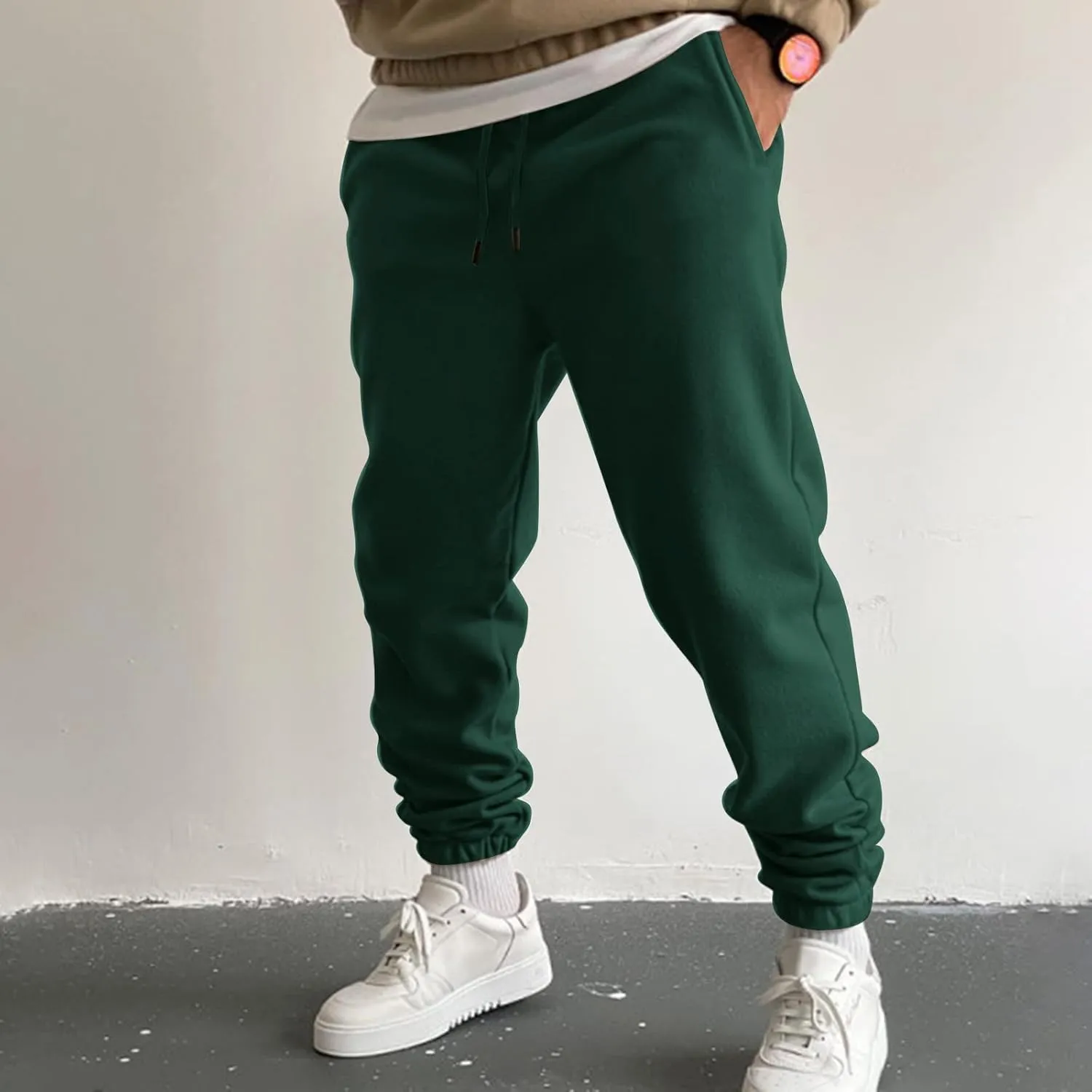 Mens Autumn and Winter High Street Fashion Leisure Pants Loose Sports Running Trousers Solid Color Lace Up Joggers