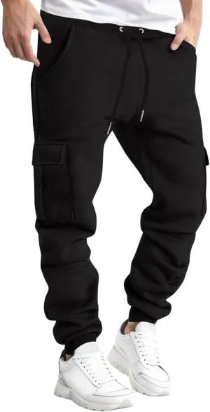 Mens Cargo Pants Casual and Warm Men's Solid Color Work Clothes Pockets and Tactical Pant Hiking Jogger for Men