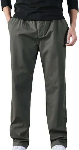 Mens Casual Cargo Pants Loose Fit Open Bottom Outdoor Hiking Pants for Men Elastic Waist Straight Leg Work Trousers