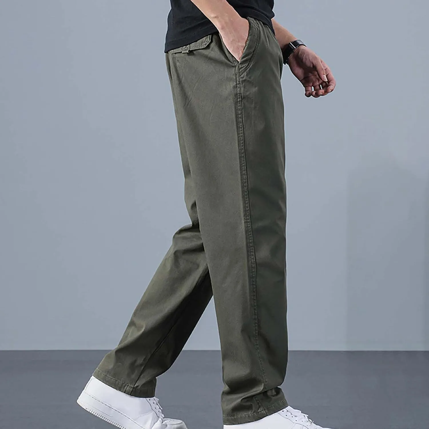 Mens Casual Cargo Pants Loose Fit Open Bottom Outdoor Hiking Pants for Men Elastic Waist Straight Leg Work Trousers