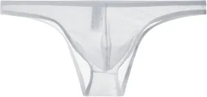 Men's Lace Frilly Thong Panties Sheer Mesh Boxer Briefs Semi Sheer T-back G-string Underwear Lingerie for Men White