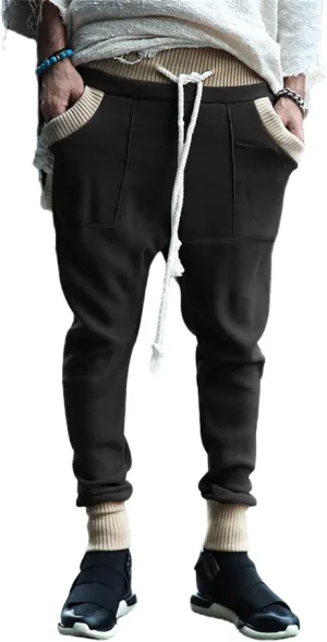 Mens Novelty Tapered Pants Patchwork Knitted Drawstring Joggers Active Gym Trousers Slim Fit Casual Fashion Sweatpants