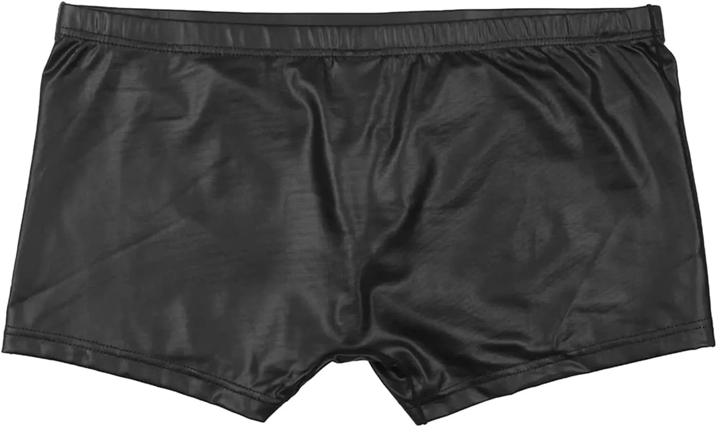 Men's Sexy Faux Leather Underwear Lingerie for Men Soft Low Rise Shorts Pants Boxer Briefs